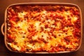 Baked Italian lasagna pasta with cheese, tomato sauce and crust