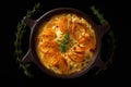 Baked Julienne with Mushrooms and Chicken, Casserole Mushrooms Gratin, Abstract Generative AI Illustration