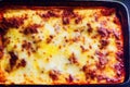 Baked lasagna pasta with mozzarella for dinner Royalty Free Stock Photo