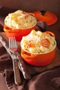 Baked macaroni with cheese in orange casserole Royalty Free Stock Photo