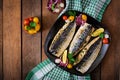 Baked mackerel with herbs Royalty Free Stock Photo