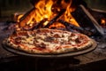 Baked margherita pizza in traditional wood oven with tomato