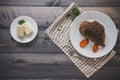 A large piece of baked meat Still life on a light wooden table Royalty Free Stock Photo