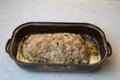 Baked minced meat - meatloaf lies in a baking dish Royalty Free Stock Photo