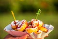 Baked mini donuts with cherry sauce Royalty Free Stock Photo