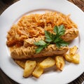 Baked Munich sausages with stewed cabbage Royalty Free Stock Photo
