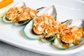 Baked mussels. Royalty Free Stock Photo