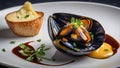 Baked mussels with cheese dinner luxury appetiser Royalty Free Stock Photo