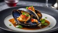 Baked mussels with cheese dinner luxury Royalty Free Stock Photo