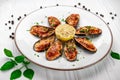 Baked mussels with cheese on plate Royalty Free Stock Photo