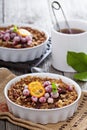 Baked oatmeal with carrot, walnuts and raisins