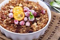 Baked oatmeal with carrot, walnuts and raisins