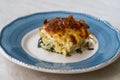 Baked Pasta Noodle with Bechamel Cheese Sauce and Spinach / Ziti Bolognese in Glass Bowl