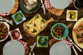 Baked pasta, pizza and salad on table Royalty Free Stock Photo