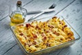 Baked pasta with smoked meat Royalty Free Stock Photo