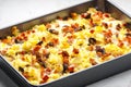 baked pasta with smoked meat and eggs Royalty Free Stock Photo