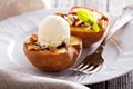 Baked peaches with ice cream