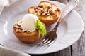 Baked peaches with ice cream