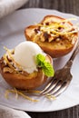 Baked peaches with ice cream