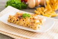 baked penne pasta with cheese and ham Royalty Free Stock Photo