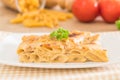 baked penne pasta with cheese and ham Royalty Free Stock Photo