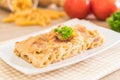 baked penne pasta with cheese and ham Royalty Free Stock Photo