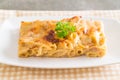 baked penne pasta with cheese and ham Royalty Free Stock Photo