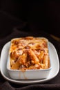 Baked penne pasta with tomato sauce and cheese Royalty Free Stock Photo