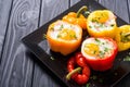 Baked pepper stuffed with bacon and eggs