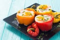 Baked pepper stuffed with bacon and eggs