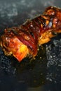 Baked pork leg with grilled skin. Royalty Free Stock Photo