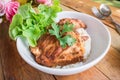 Baked pork with rice in bowl, Thai food style