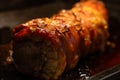 Baked pork wrapped in a roll. Royalty Free Stock Photo