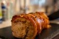 Baked pork wrapped in a roll. Royalty Free Stock Photo