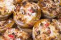 Baked portioned tartlets made from puff pastry with crab cheese Royalty Free Stock Photo