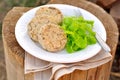 Baked potato and buckwheat patties with salad leaves served outdoor Royalty Free Stock Photo