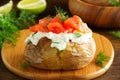 Baked potato with cream of the cream cheese and salted salmon, Royalty Free Stock Photo