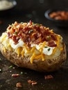 Baked potato loaded with cheese, bacon, and sour cream. Royalty Free Stock Photo