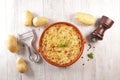 Baked potato, minced beef- traditional hachis parmentier- shepherd`s pie Royalty Free Stock Photo