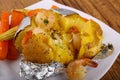 Baked potato with shrimps Royalty Free Stock Photo