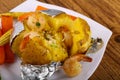 Baked potato with shrimps Royalty Free Stock Photo