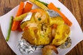 Baked potato with shrimps Royalty Free Stock Photo