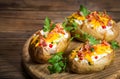 Baked potatoes with cheese and bacon Royalty Free Stock Photo