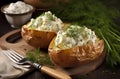 Baked potatoes cheese salad. Generate Ai