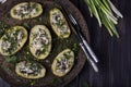 Baked potatoes filled with fresh mushrooms Royalty Free Stock Photo