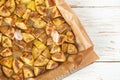 Baked potatoes with herbs thyme, rosemary, garlic and olive oil Royalty Free Stock Photo