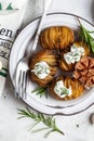 Baked potatoes with rosemary and garlic Royalty Free Stock Photo