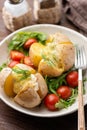 Baked potatoes stuffed with cheese and sauce Royalty Free Stock Photo