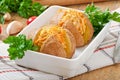 Baked potatoes stuffed with minced chicken and carrots