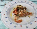 Baked prawns with citronette and dried tomatoes